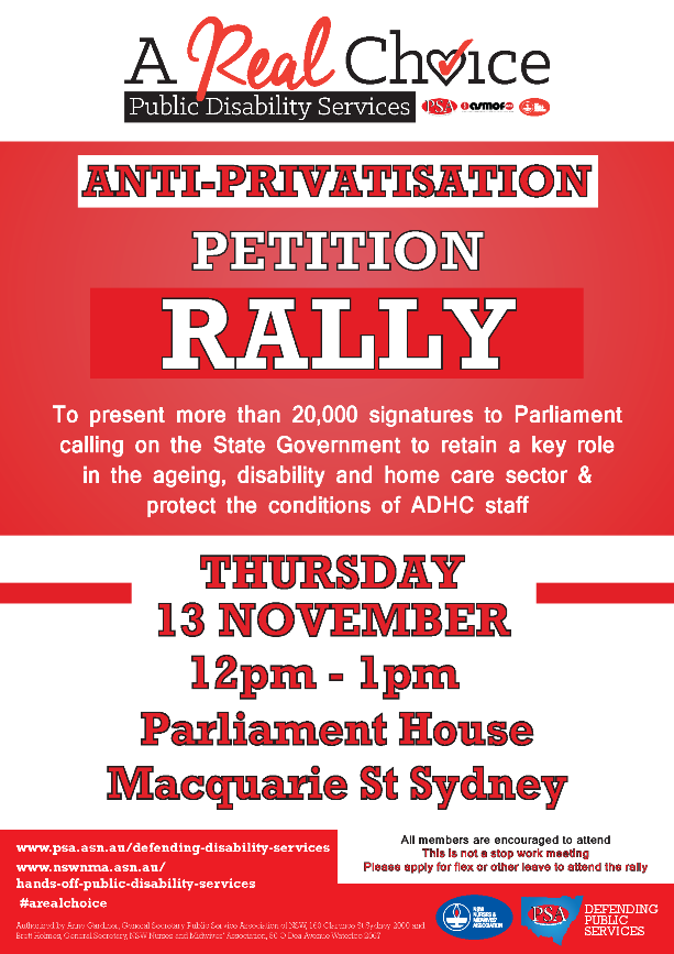 Anti Privatisation Rally poster NSWNMA-PSA_1 medium