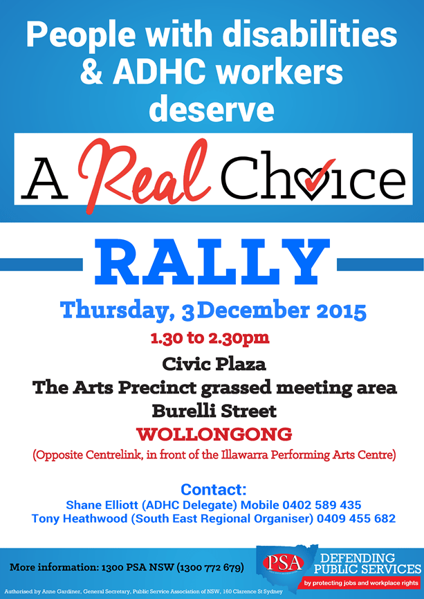 Illawarra ADHC members take action RALLY - November 2015acsmall
