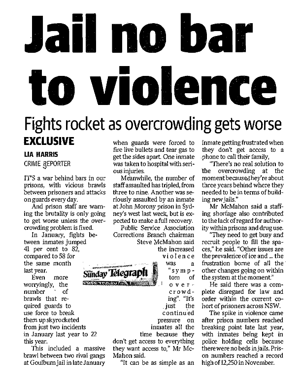 Jail no bar to violence - The Sunday Tele March 6, 2016medium