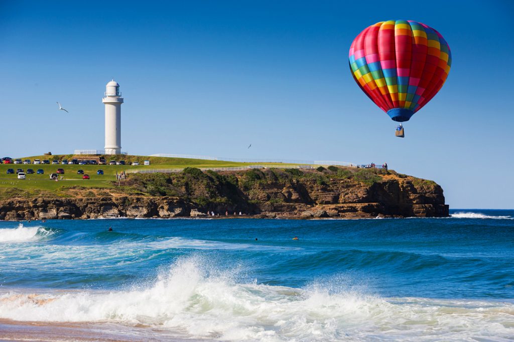 Hot air balloon over the beach at Wollongong, New South wales