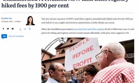 Privatised NSW Land Titles Registry hiked fees by 1900 per cent